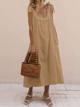 Load image into Gallery viewer, Women Cotton and Linen Square Collar Lace-Up Bow Maxi Dress