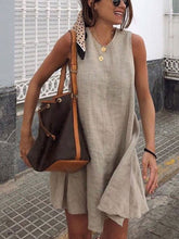 Load image into Gallery viewer, Women Cotton and Linen Sleeveless Simple Beach Mini Dress