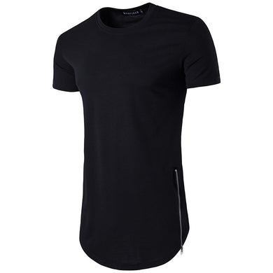 Men'S Street Style Double Zipper Long Round Neck T-Shirt