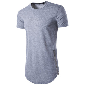 Men'S Street Style Double Zipper Long Round Neck T-Shirt