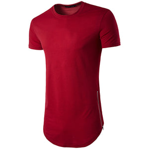 Men'S Street Style Double Zipper Long Round Neck T-Shirt