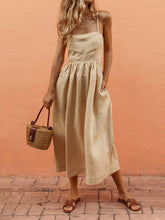 Load image into Gallery viewer, Women Cotton and Linen Suspender Plain Maxi Dress