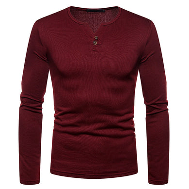 Men'S Plus Velvet Warmth Henry Collar Long Sleeve T-Shirt Bottoming Shirt