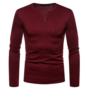 Men'S Plus Velvet Warmth Henry Collar Long Sleeve T-Shirt Bottoming Shirt