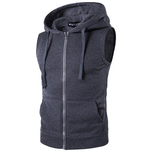 Men'S Hooded Zipper Pocket Sweater Vest Jacket