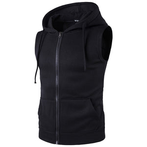 Men'S Hooded Zipper Pocket Sweater Vest Jacket