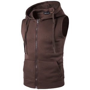 Men'S Hooded Zipper Pocket Sweater Vest Jacket