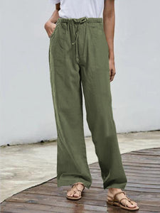 Women's Solid Color Simple Loose Pants Casual Trousers with Pockets