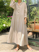 Load image into Gallery viewer, Women Cotton and Linen Long Sleeve Buttons Maxi Dress