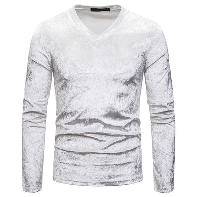 Men'S Diamond Velvet V-Neck Multicolor Long Sleeve Slim T-Shirt