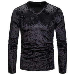 Men'S Diamond Velvet V-Neck Multicolor Long Sleeve Slim T-Shirt