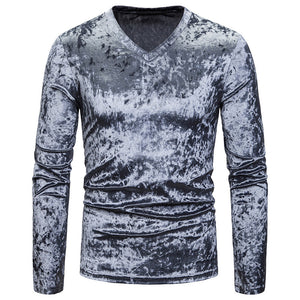 Men'S Diamond Velvet V-Neck Multicolor Long Sleeve Slim T-Shirt