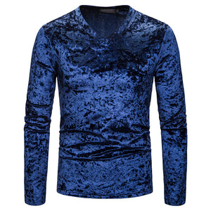 Men'S Diamond Velvet V-Neck Multicolor Long Sleeve Slim T-Shirt