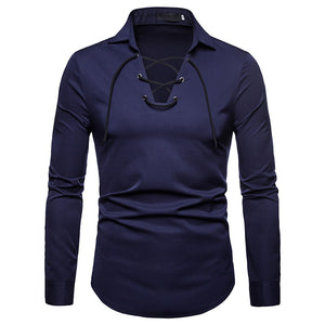 Men'S Lace Design Lapel Long Sleeve Shirt