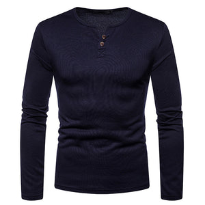 Men'S Plus Velvet Warmth Henry Collar Long Sleeve T-Shirt Bottoming Shirt