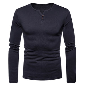 Men'S Plus Velvet Warmth Henry Collar Long Sleeve T-Shirt Bottoming Shirt