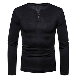 Men'S Plus Velvet Warmth Henry Collar Long Sleeve T-Shirt Bottoming Shirt