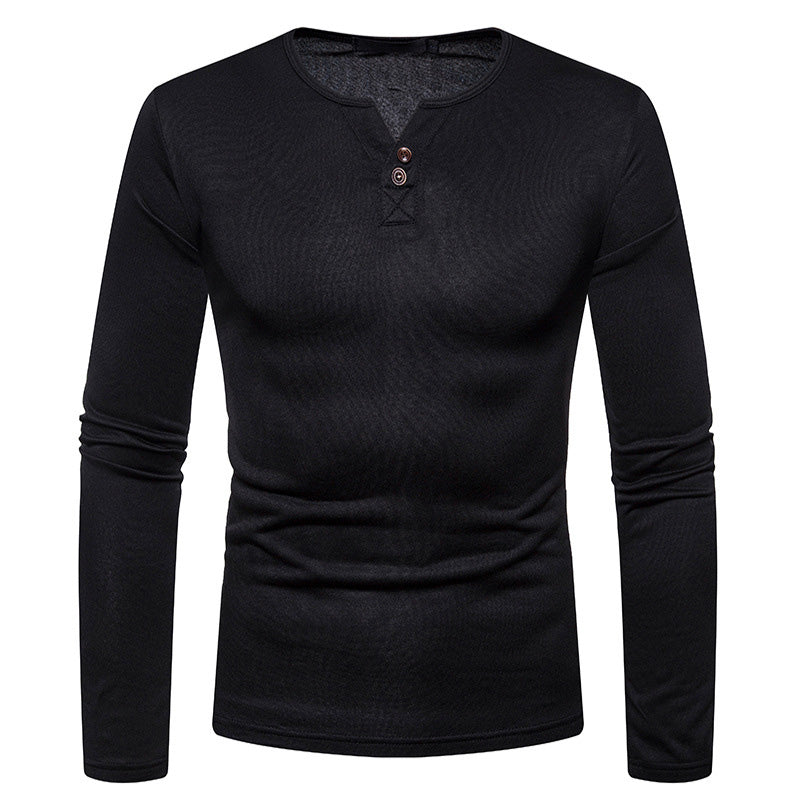 Men'S Plus Velvet Warmth Henry Collar Long Sleeve T-Shirt Bottoming Shirt