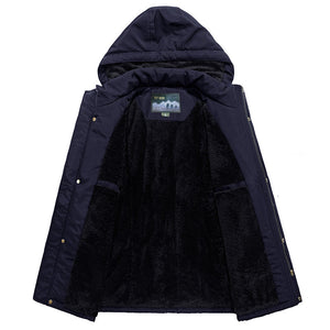 Men'S Plush Thick Hooded Warm Cotton Coat