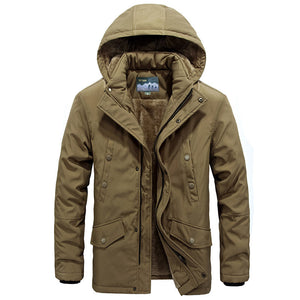 Men'S Plush Thick Hooded Warm Cotton Coat