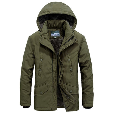 Men'S Plush Thick Hooded Warm Cotton Coat