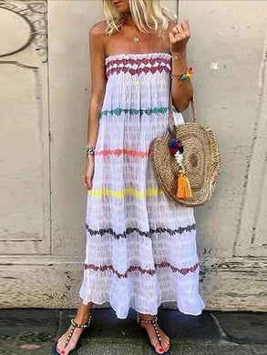 Rainbow Print Casual Loose Sexy Tube Top Vacation Dress