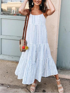 Casual Striped Print Sleeveless Loose Midi Dress