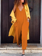 Load image into Gallery viewer, Fashion Solid Color Pocket V-neck Sleeveless Suspender Jumpsuit