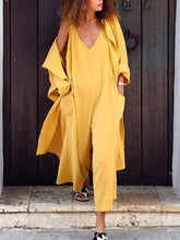 Load image into Gallery viewer, Fashion Solid Color Pocket V-neck Sleeveless Suspender Jumpsuit