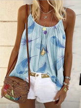 Load image into Gallery viewer, Feather Print Suspender T-shirt Sleeveless Loose Top