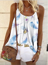 Load image into Gallery viewer, Feather Print Suspender T-shirt Sleeveless Loose Top