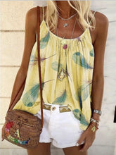 Load image into Gallery viewer, Feather Print Suspender T-shirt Sleeveless Loose Top