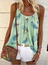 Load image into Gallery viewer, Feather Print Suspender T-shirt Sleeveless Loose Top
