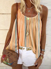 Load image into Gallery viewer, Loose Striped Print Sling Camisole T-shirt Vacation Tops