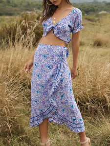 Women's Bohemian Crop Top and Irregular Skirt Two-piece Suit