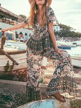 Load image into Gallery viewer, Bohemian Leisure V-neck Short-sleeved Top and Pants Two-piece Suit