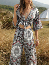 Load image into Gallery viewer, Women's Bohemian Bow Printed Wide Leg Jumpsuit for Vacation