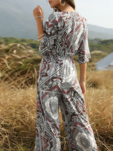 Load image into Gallery viewer, Women's Bohemian Bow Printed Wide Leg Jumpsuit for Vacation
