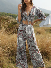 Load image into Gallery viewer, Women's Bohemian Bow Printed Wide Leg Jumpsuit for Vacation