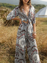 Load image into Gallery viewer, Women's Bohemian Bow Printed Wide Leg Jumpsuit for Vacation