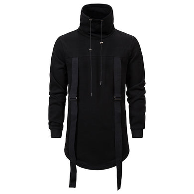 Men'S High Collar Dark Long Loose Coat