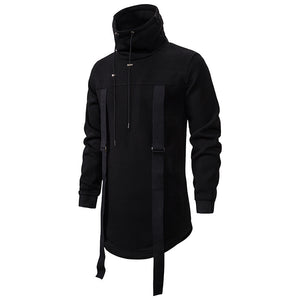 Men'S High Collar Dark Long Loose Coat