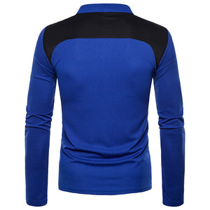 Men'S Irregular Stitching Long-Sleeved Polo Neck T-Shirt