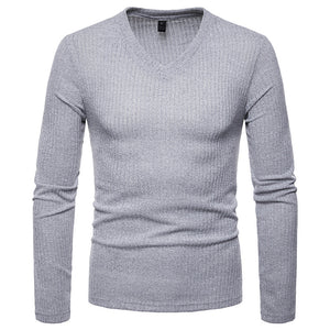 Men'S Plus Size V-Neck Long-Sleeved T-Shirt Bottoming Shirt