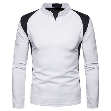 Men'S Irregular Stitching Long-Sleeved Polo Neck T-Shirt