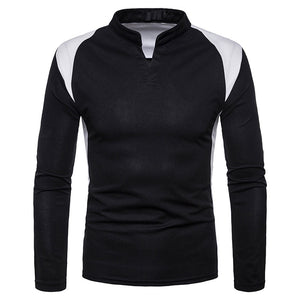 Men'S Irregular Stitching Long-Sleeved Polo Neck T-Shirt