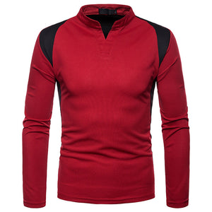 Men'S Irregular Stitching Long-Sleeved Polo Neck T-Shirt