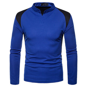 Men'S Irregular Stitching Long-Sleeved Polo Neck T-Shirt