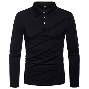 Men'S Stitching Long-Sleeved Plus Size Lapel POLO Shirt