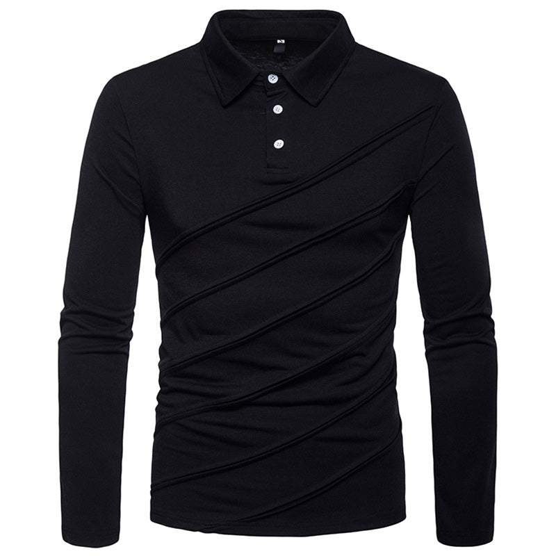 Men'S Stitching Long-Sleeved Plus Size Lapel POLO Shirt